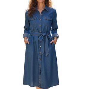 Banana Republic Chambray Shirt Dress 6 Tie Waist Denim Minimalist Classic spring